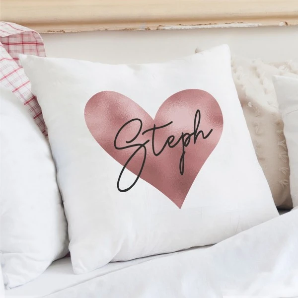 Personalised Name Only Rose Gold Heart Cushion 3 Personalised Name Only Rose Gold Heart Cushion