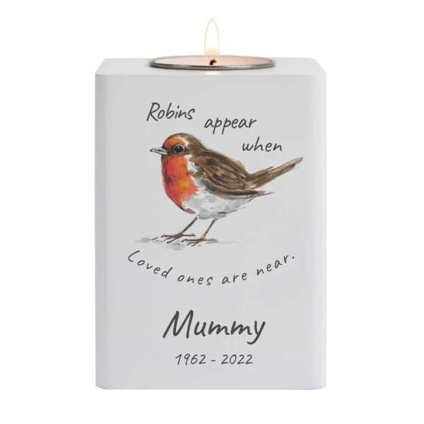 Personalised Robins Appear White Wooden Tea Light Holder 7 Personalised Robins Appear White Wooden Tea Light Holder - Image 5