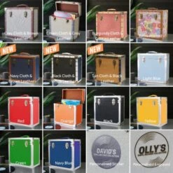 Personalised 12 Inch Record Storage Box - Green Leather Effect With Metal Trim - Half Record Sticker -Personalise Store all 12 inch record boxes 1 1 3