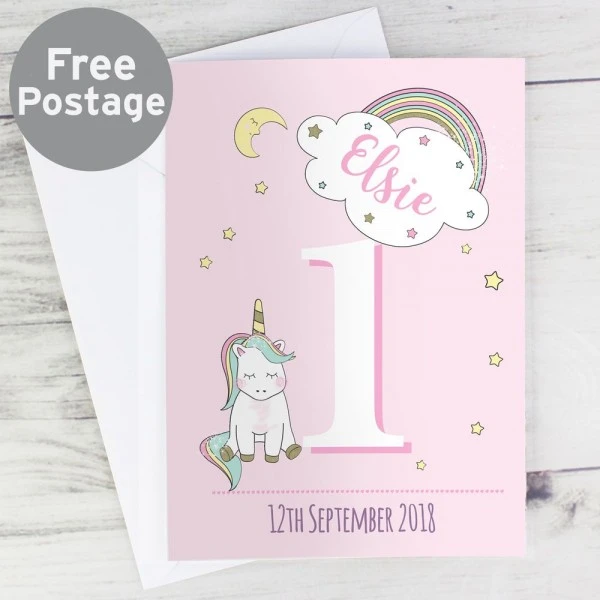 Personalised Baby Unicorn Birthday Age Card 3 Personalised Baby Unicorn Birthday Age Card