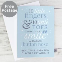 Personalised "10 Little Fingers" Blue Baby Card
