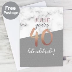 Personalise Store 40 Personalised Marble And Rose Gold Birthday Card
