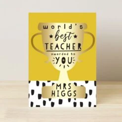 Personalised World's Best Teacher Trophy Greeting Card 8 Personalised World's Best Teacher Trophy Greeting Card -Personalise Store gc00813 2