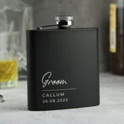 Personalised Free Text Script Black Hip Flask -Personalise Store p0104n14 6