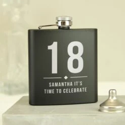 Personalised Big Numbers Black Hip Flask -Personalise Store p0104n18 6