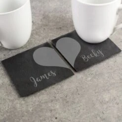 Personalised Two Hearts Slate Coaster Set -Personalise Store p0105a64 3