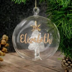 Personalised Gold Glitter Name Only Tree Glass Bauble -Personalise Store p0107e41 4