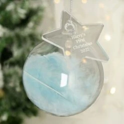 Personalised Free Text Blue Feather Glass Bauble With Star Tag -Personalise Store p0107g83 2