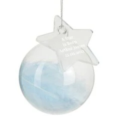Personalised Free Text Blue Feather Glass Bauble With Star Tag -Personalise Store p0107g83 4