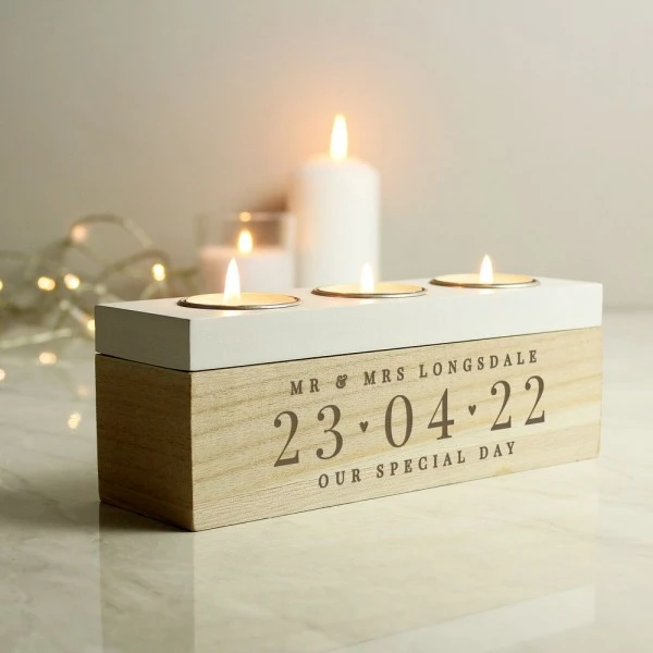 Personalised Large Date Triple Tea Light Box 3 Personalised Large Date Triple Tea Light Box