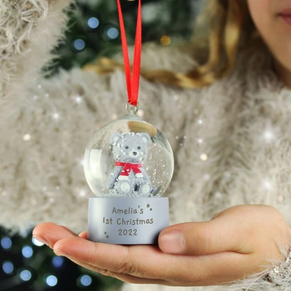 Personalised Message Teddy Bear Glitter Snow Globe Tree Decoration 5 Personalised Message Teddy Bear Glitter Snow Globe Tree Decoration - Image 3