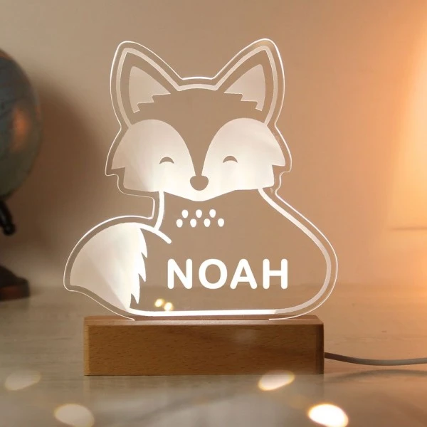 Personalised Fox Wooden Based LED Light 3 Personalised Fox Wooden Based LED Light