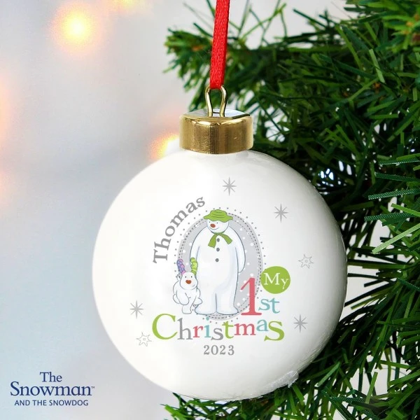 Personalised The Snowman And The Snowdog My 1st Christmas Bauble 4 Personalised The Snowman And The Snowdog My 1st Christmas Bauble - Image 2