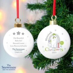 Personalised The Snowman And The Snowdog My 1st Christmas Bauble 10 Personalised The Snowman And The Snowdog My 1st Christmas Bauble -Personalise Store p0305g56 3
