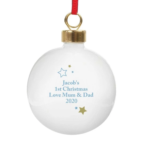 Personalised Gold & Blue Stars My 1st Christmas Bauble 5 Personalised Gold & Blue Stars My 1st Christmas Bauble - Image 3