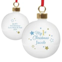 Personalised Gold & Blue Stars My 1st Christmas Bauble 13 Personalised Gold & Blue Stars My 1st Christmas Bauble -Personalise Store p0305g74 5