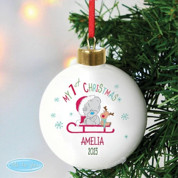 Personalised Tiny Tatty Teddy My 1st Christmas Sleigh Bauble 3 Personalised Tiny Tatty Teddy My 1st Christmas Sleigh Bauble