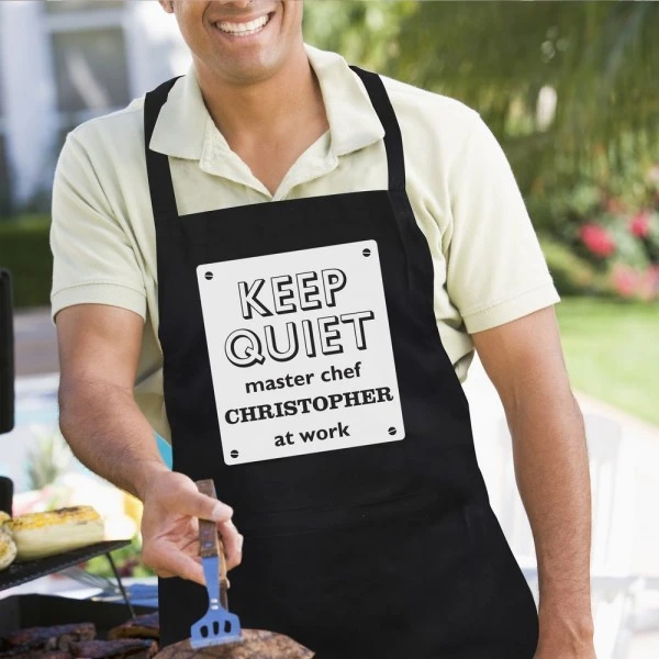 Personalised Keep Quiet Black Apron 4 Personalised Keep Quiet Black Apron - Image 2