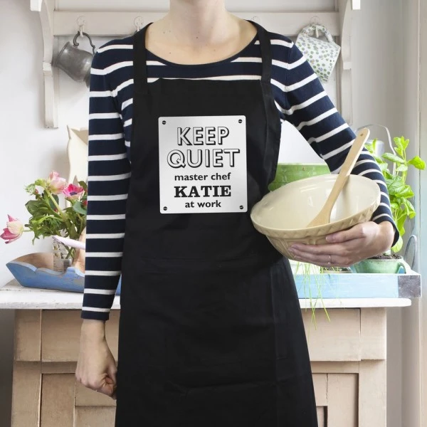 Personalised Keep Quiet Black Apron 5 Personalised Keep Quiet Black Apron - Image 3