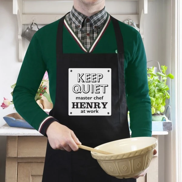 Personalised Keep Quiet Black Apron 6 Personalised Keep Quiet Black Apron - Image 4