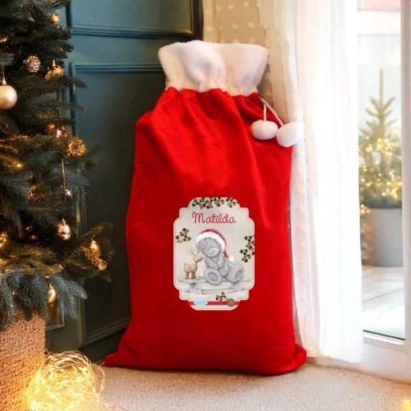 Personalised Me To You Reindeer Luxury Pom Pom Red Sack 3 Personalised Me To You Reindeer Luxury Pom Pom Red Sack