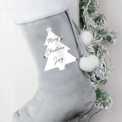 Personalised Christmas Tree Luxury Silver Grey Stocking 8 Personalised Christmas Tree Luxury Silver Grey Stocking -Personalise Store p0510h38 2