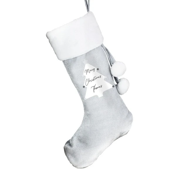 Personalised Christmas Tree Luxury Silver Grey Stocking 6 Personalised Christmas Tree Luxury Silver Grey Stocking - Image 4