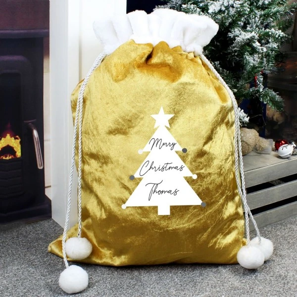 Personalised Christmas Tree Luxury Pom Pom Gold Sack 4 Personalised Christmas Tree Luxury Pom Pom Gold Sack - Image 2