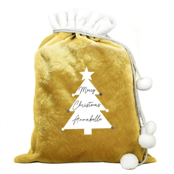 Personalised Christmas Tree Luxury Pom Pom Gold Sack 5 Personalised Christmas Tree Luxury Pom Pom Gold Sack - Image 3