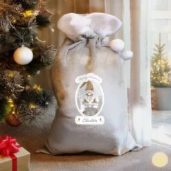 Personalised Christmas Gonk Luxury Silver Grey Pom Pom Sack 6 Personalised Christmas Gonk Luxury Silver Grey Pom Pom Sack -Personalise Store p0510j09 1