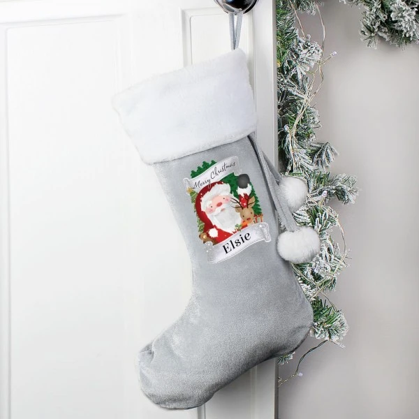 Personalised Christmas Santa Grey Stocking 3 Personalised Christmas Santa Grey Stocking