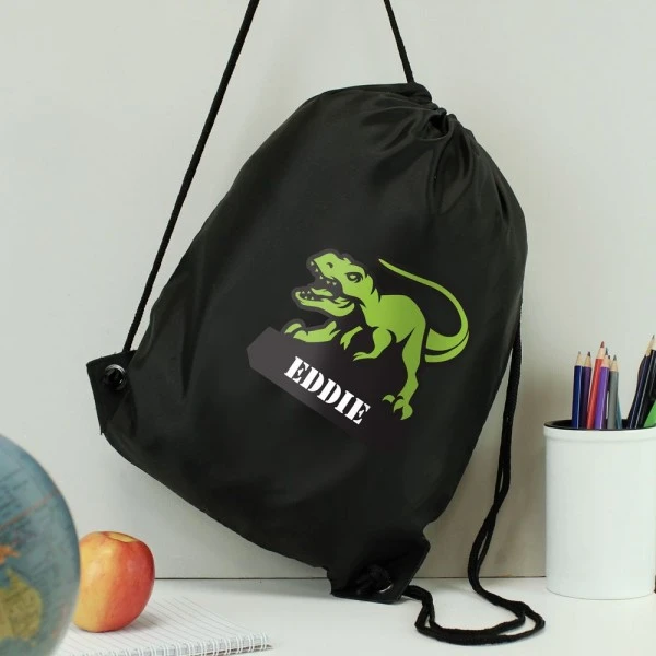 Personalised Dinosaur Black Kit Bag 3 Personalised Dinosaur Black Kit Bag