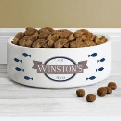 Personalised Blue Fish 14cm Medium White Pet Bowl -Personalise Store p0805g51 2