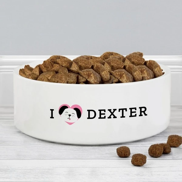 Personalised I Love My Dog - Cute Design 14cm Medium Ceramic White Pet Bowl 3 Personalised I Love My Dog - Cute Design 14cm Medium Ceramic White Pet Bowl