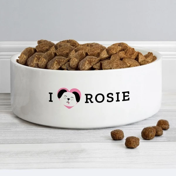 Personalised I Love My Dog - Cute Design 14cm Medium Ceramic White Pet Bowl 5 Personalised I Love My Dog - Cute Design 14cm Medium Ceramic White Pet Bowl - Image 3