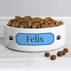 Personalised Blue Plaque 14cm Medium Pet Bowl -Personalise Store p0805k87 2