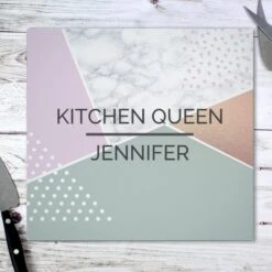 Personalised Geometric Glass Chopping Board/Worktop Saver -Personalise Store p080782 3