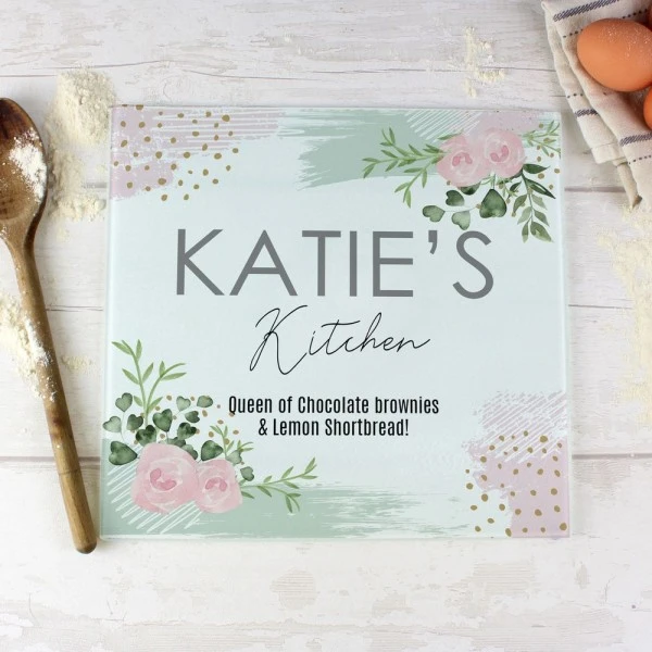 Personalised Abstract Rose Glass Chopping Board/Worktop Saver 7 Personalised Abstract Rose Glass Chopping Board/Worktop Saver - Image 5