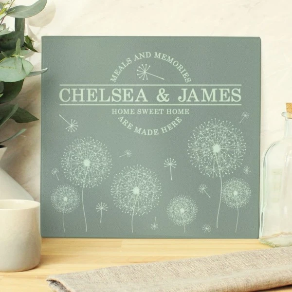 Personalised Dandelion Glass Chopping Board/Worktop Saver 3 Personalised Dandelion Glass Chopping Board/Worktop Saver