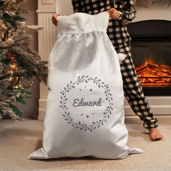 Personalised Holly Grey Christmas Sack 5 Personalised Holly Grey Christmas Sack - Image 3