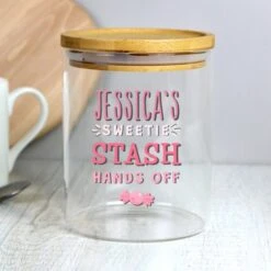 Personalised Sweetie Stash Glass Jar With Bamboo Lid -Personalise Store p1007d74 2