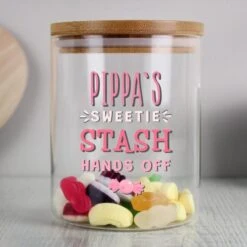 Personalised Sweetie Stash Glass Jar With Bamboo Lid -Personalise Store p1007d74 3