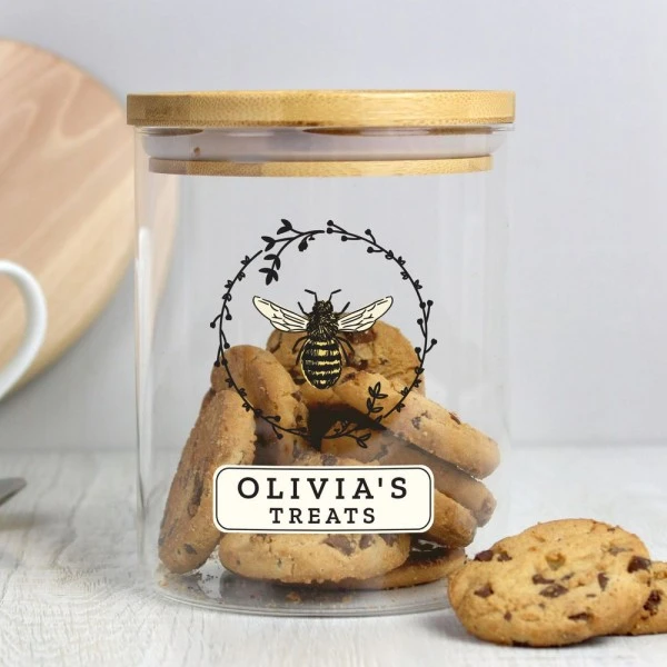 Personalised Bee Glass Jar With Bamboo Lid 5 Personalised Bee Glass Jar With Bamboo Lid - Image 3