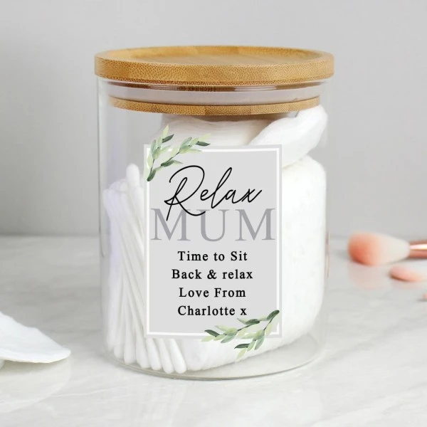 Personalised Botanical Glass Jar With Bamboo Lid 3 Personalised Botanical Glass Jar With Bamboo Lid