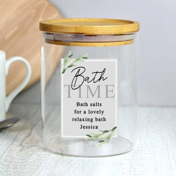 Personalised Botanical Glass Jar With Bamboo Lid 6 Personalised Botanical Glass Jar With Bamboo Lid - Image 4