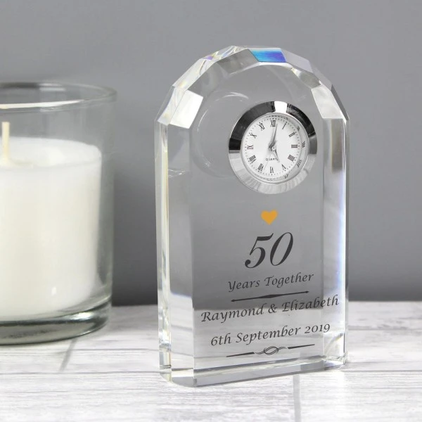 Personalised Golden Anniversary Crystal Clock 3 Personalised Golden Anniversary Crystal Clock