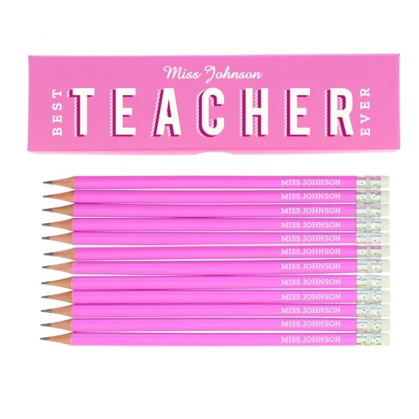 Personalised Best Teacher Ever Box And 12 Pink HB Pencils 4 Personalised Best Teacher Ever Box And 12 Pink HB Pencils - Image 2