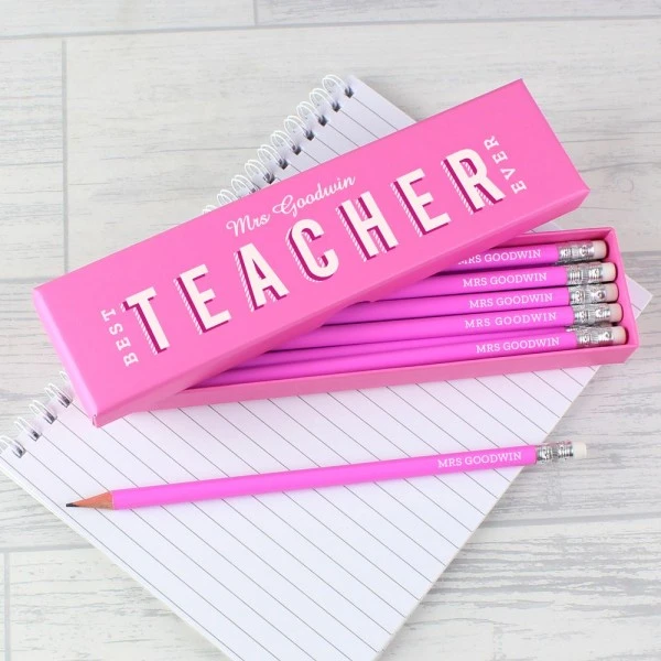 Personalised Best Teacher Ever Box And 12 Pink HB Pencils 5 Personalised Best Teacher Ever Box And 12 Pink HB Pencils - Image 3