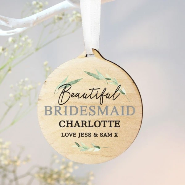 Personalised Leaf Decor Round Wooden Decoration 3 Personalised Leaf Decor Round Wooden Decoration