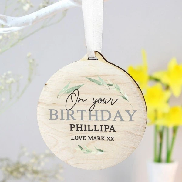 Personalised Leaf Decor Round Wooden Decoration 6 Personalised Leaf Decor Round Wooden Decoration - Image 4